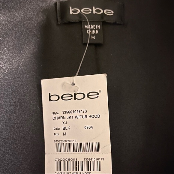 New BEBE Rabbit-Fur-Trim Hooded Puffer jacket Coat Black - Picture 8 of 9